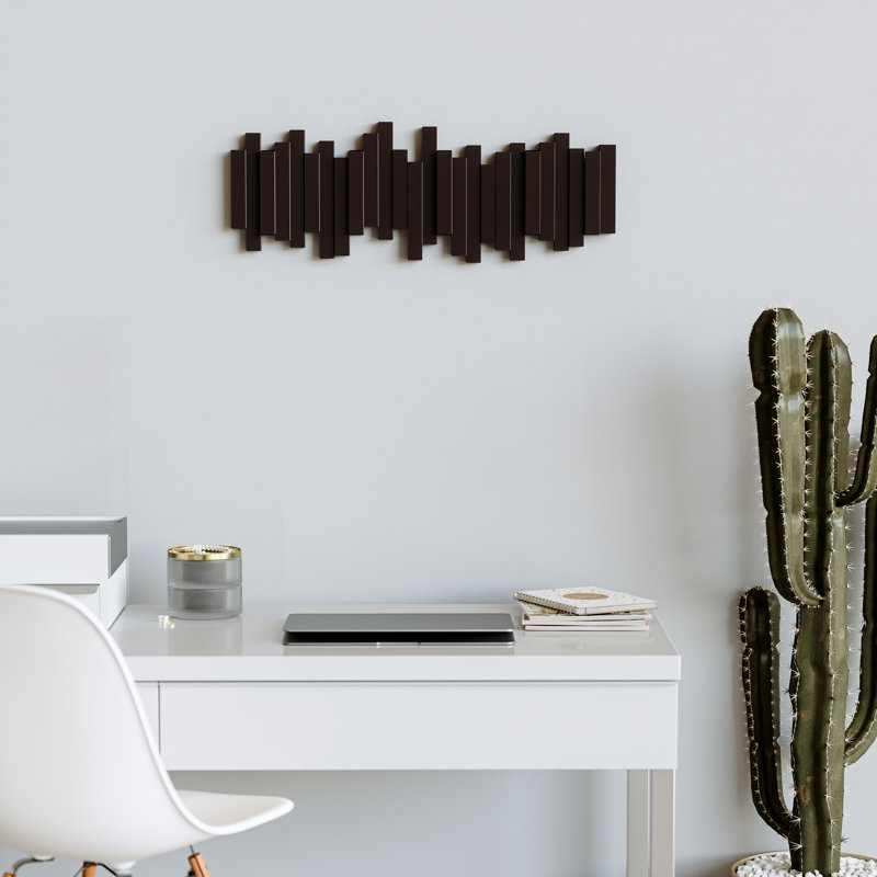 Sticks 5-Hook Wall-Mounted Coat Rack, Flip-Down Hooks for Entryway, Bedroom, Office, Espresso
