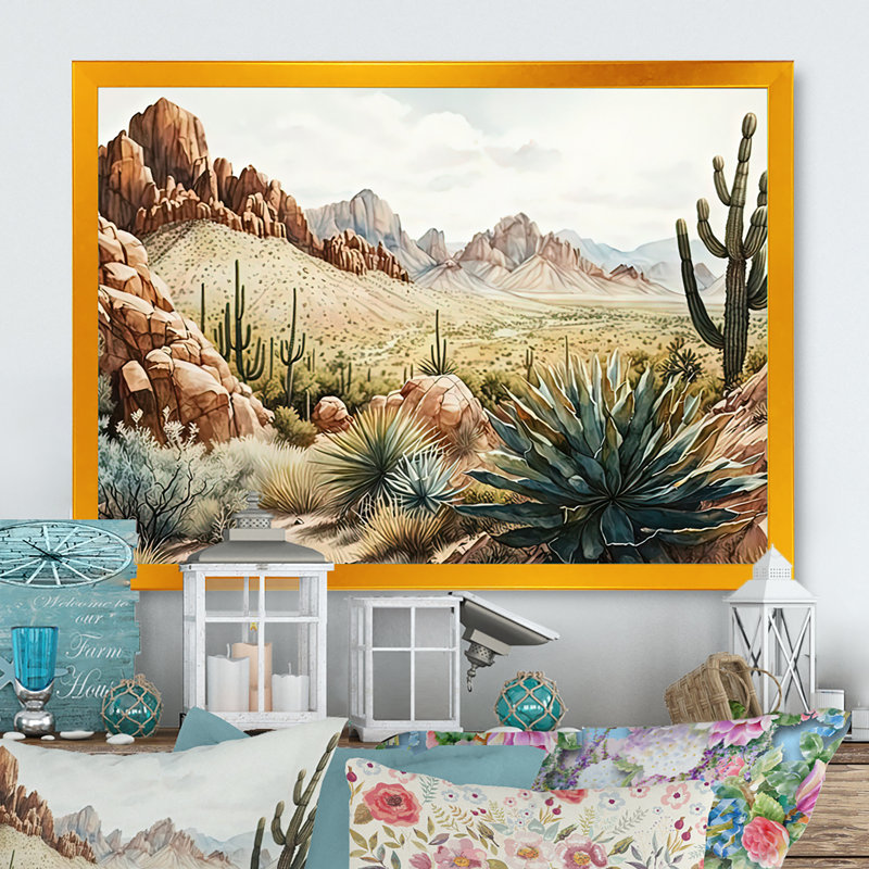 Arizona Desert IV - art mural occidental, Encadrement doré, H 24 po x l 32 po x P 1 po