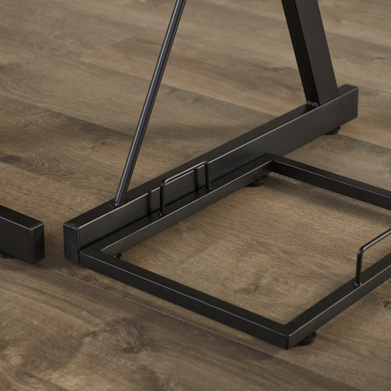 L-Shaped Glass Top Computer Desk, Clear/Black