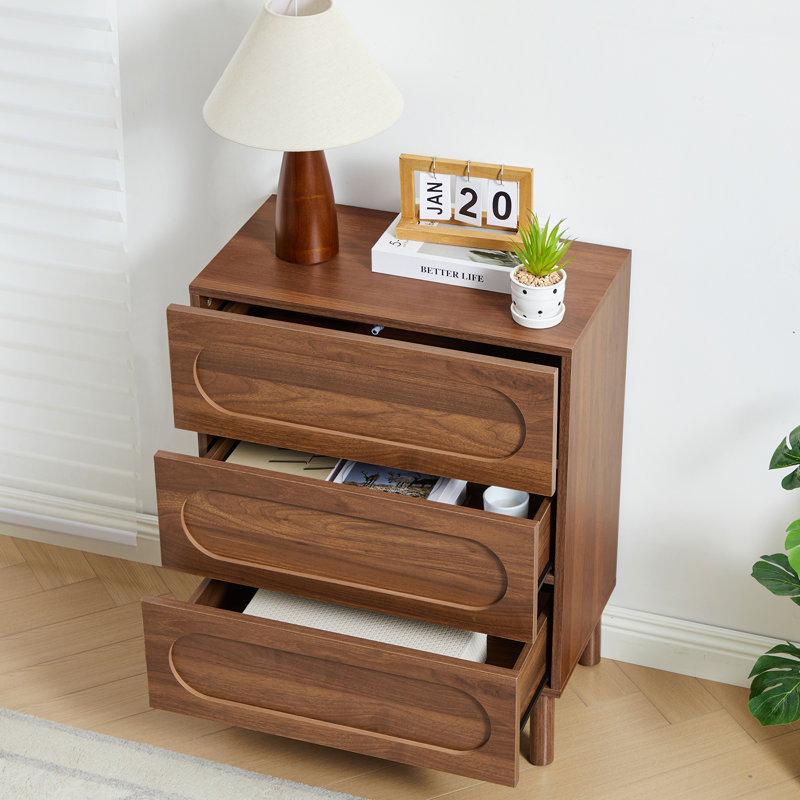 Commode 3 tiroirs Carreiro, table de chevet de 23,6 po, Brun