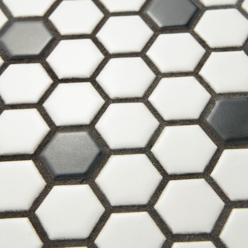 Metro 1" Hex Matte White with Black Dot 10-1/4" x 11-7/8" Porcelain Mosaic Tile