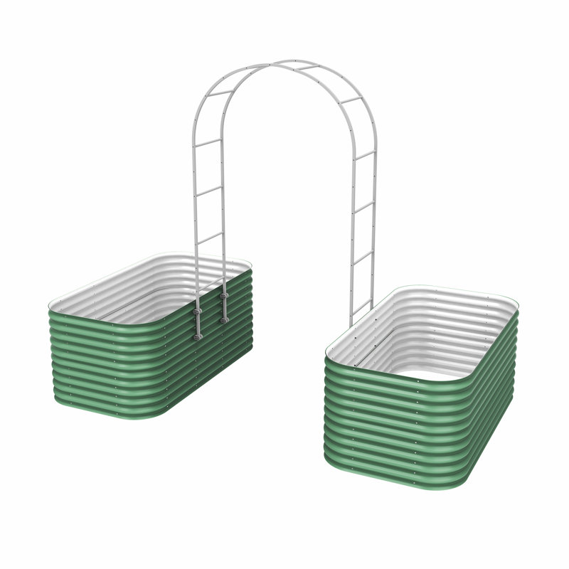 32" Tall 9 In 1 Modular Metal Outdoor Raised Garden Bed With Trellis, British Green