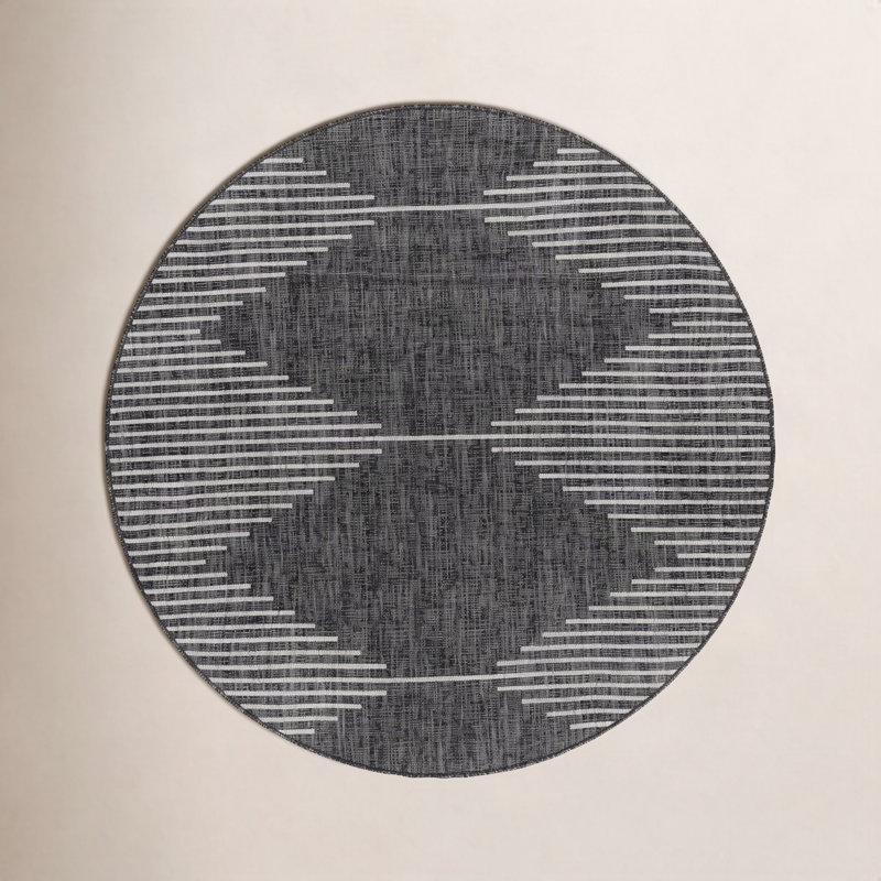 Tapis noir à motif géométrique Abdulazeez, Rond 6 pi 7 po