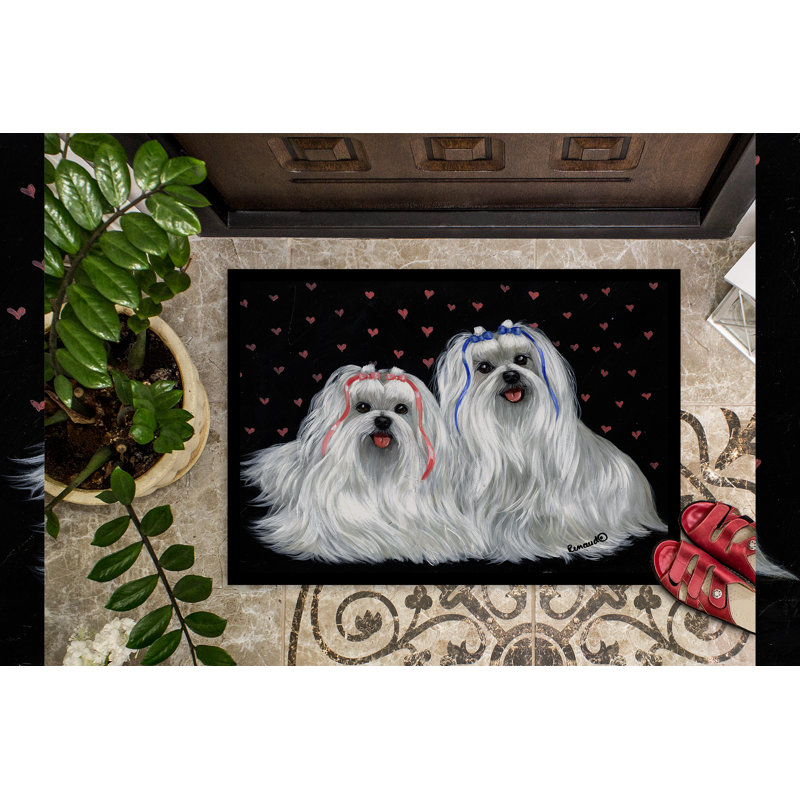Guerrie Non-Slip Outdoor Doormat, Maltese Sweethearts