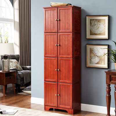 72.4" Freestanding Storage Cabinet, 8 Doors, 4 Shelves. Cherry. For Home. , With Hinge And Classic Look Cabinet Doors Cherry, For Various Rooms. Smoot by Ophelia & Co.