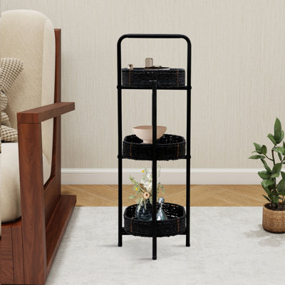 Oval Metal Side Table Plant Stand Or Shelf With 3 Round Removable Paper Rope Trays