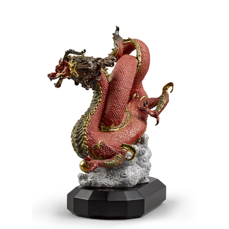 Auspicious Dragon Figurine, Red/Yellow/Gray