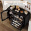 Buffet noir avec porte en verre cannelé et tiroirs, rangement pour la cuisine, la salle à manger et le salon