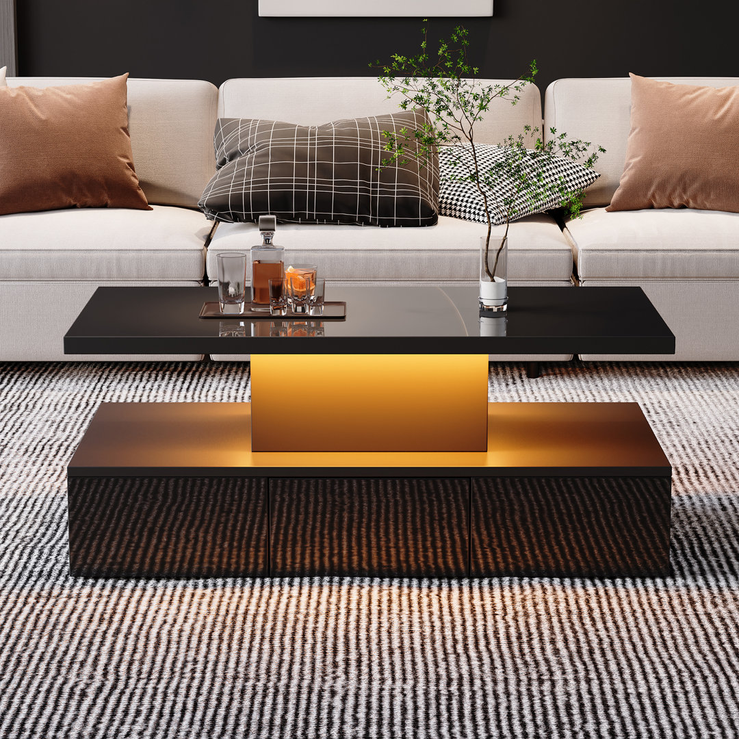 Modern High Gloss LED Coffee Table With Drawer & Open Shelf