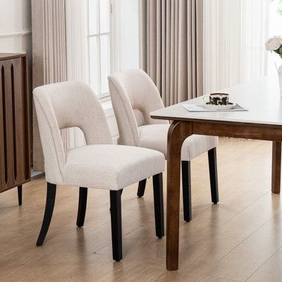 Chaise de salle à manger en lin avec pieds en bois massif