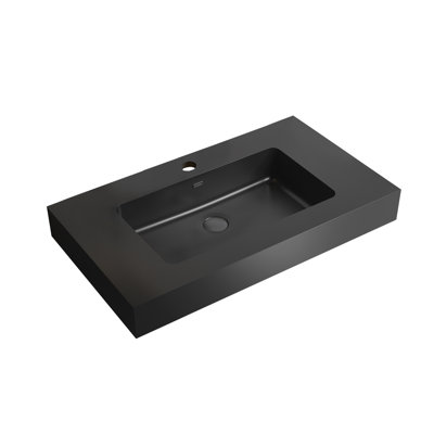 Lavabo intégré en quartz d'ingénierie SANS drain et robinet, couleur noir mat