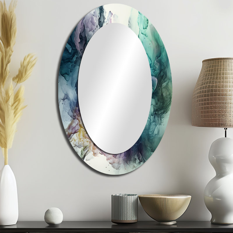 Symphonie verte et mauve marbrée - miroir mural ovale vert, 36 po x 24 po