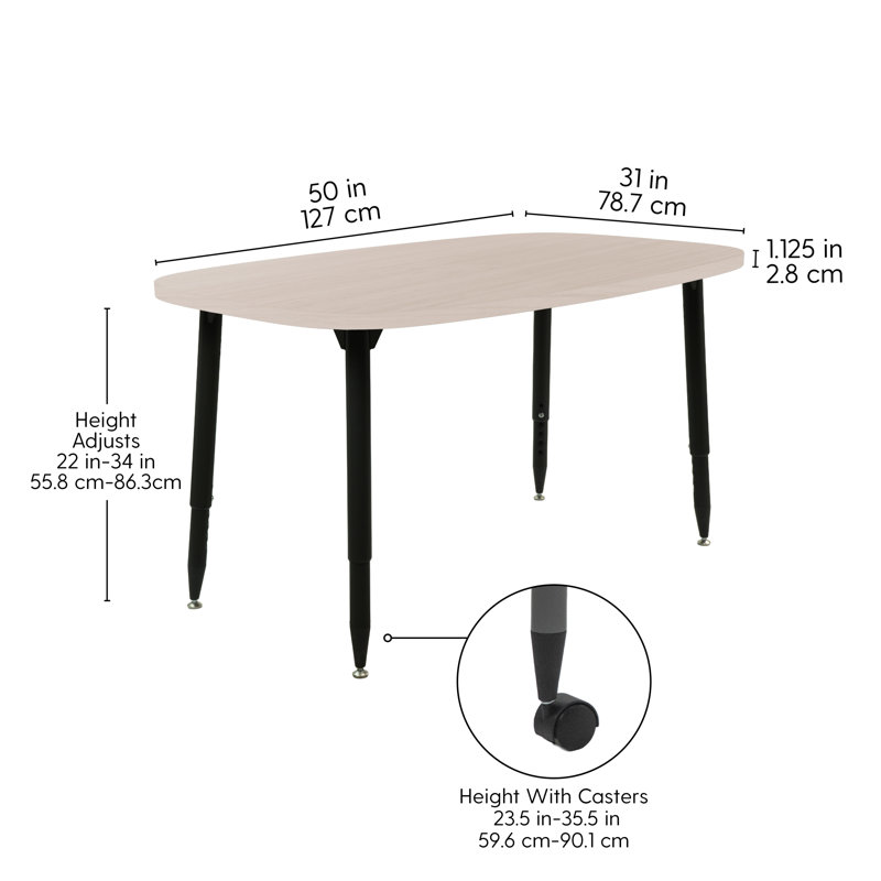 Table d'activité rectangulaire à grain de bois 31 po x 50 po Adapte, Sable asiatique, Noir