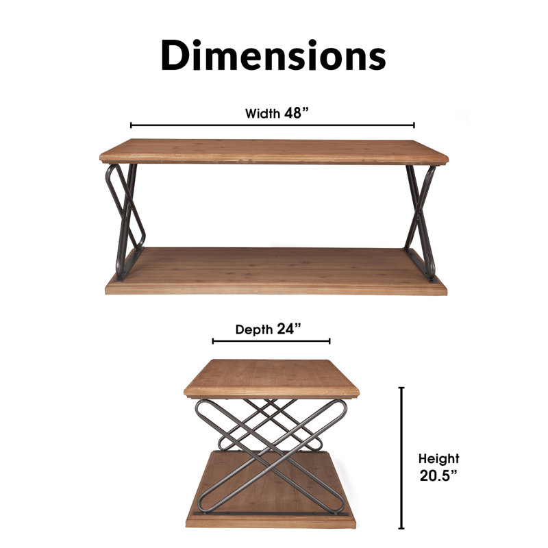 Brooks Natural Brown Wooden Coffee Table with Metal Cross Legs