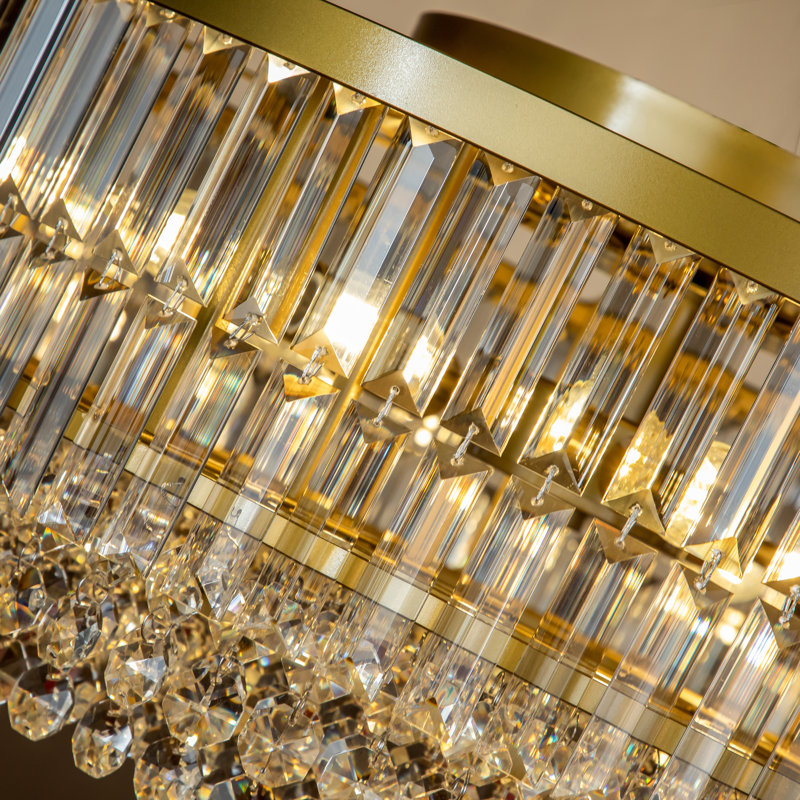 Plafonnier encastré traditionnel 5 lumières 24 po avec accents en cristal transparent Davd pour chambre à coucher, Or