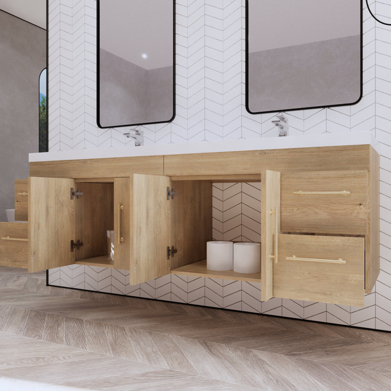 Ensemble de meuble-lavabo double mural 70,5 "Bensley, Chêne