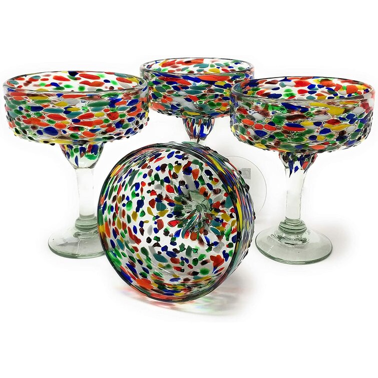 Murano Style Glass Rainbow Confetti Wine Glasses Set Of 6