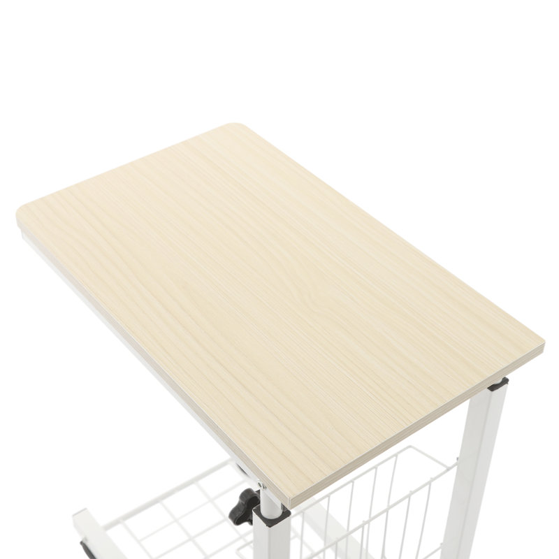 Bed Side Table Standalone Table Height Adjustable Side Table With Wheels, White;Cream