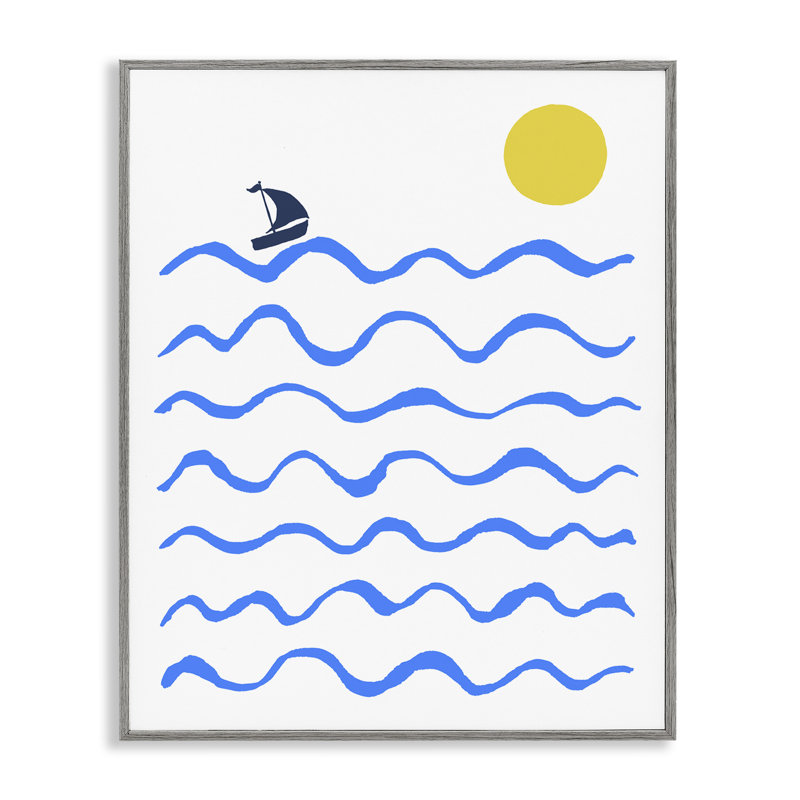 «Blue Waves» et voilier, art de la giclée encadrée par lhusseh Hussein bk-022, Estampe numérique Farmhouse, H 14 po x l 11 po