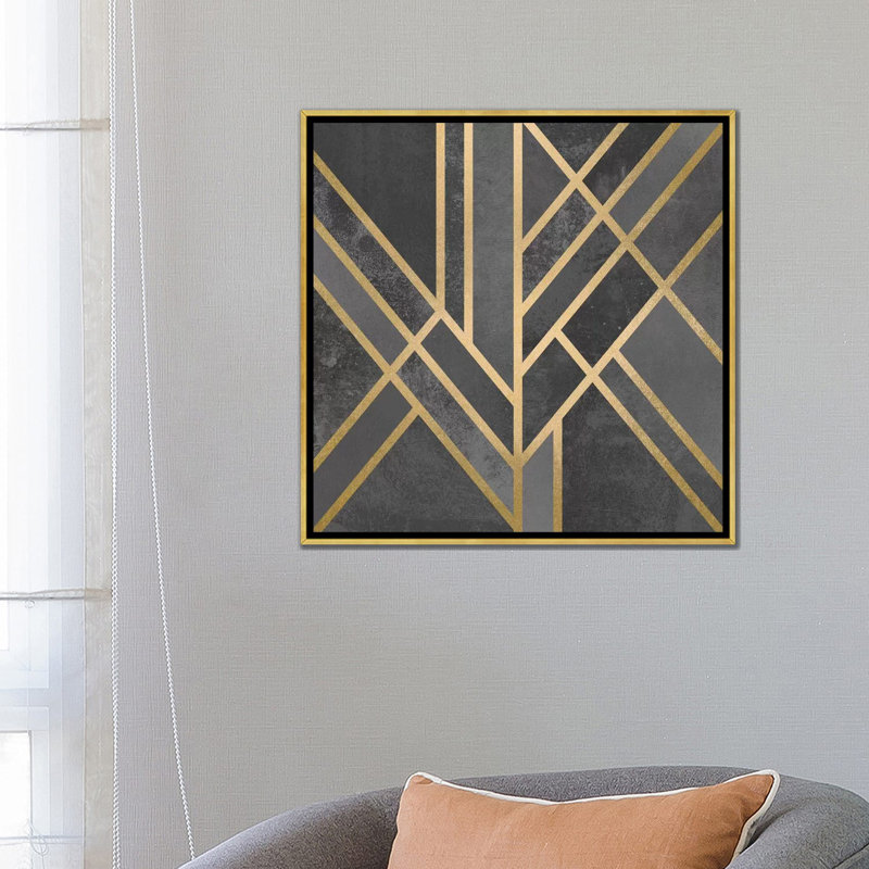 «Art Deco Geometric I» par Elisabeth Fredriksson - impression d'art graphique, Toile encadrée d'or