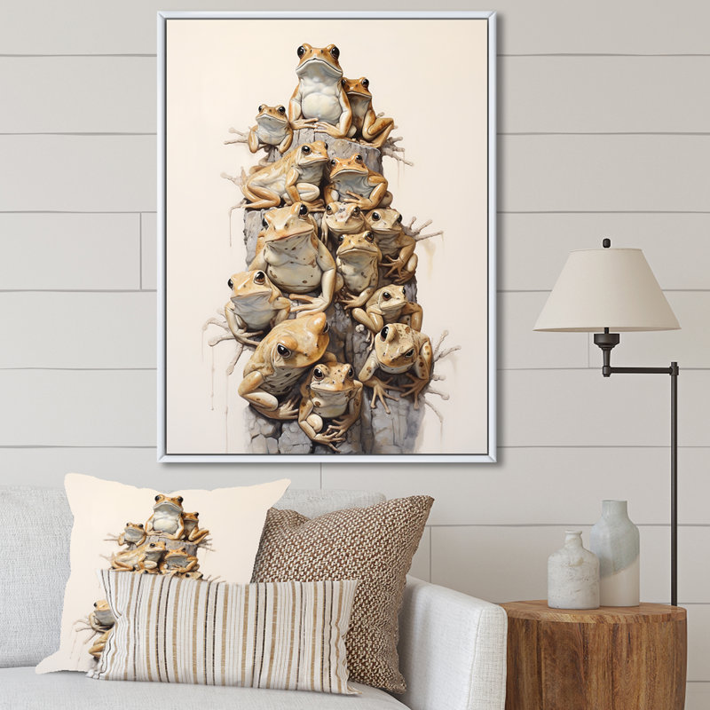 " Minimalism Frog Pyramid II ", White Floater Frame, 40" H x 30" W x 1.5" D