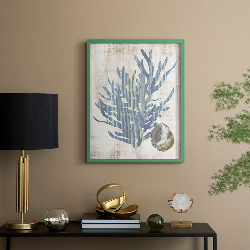 Reproduction encadrée de varech II - bois massif, Vert, H 21 po x l 17 po