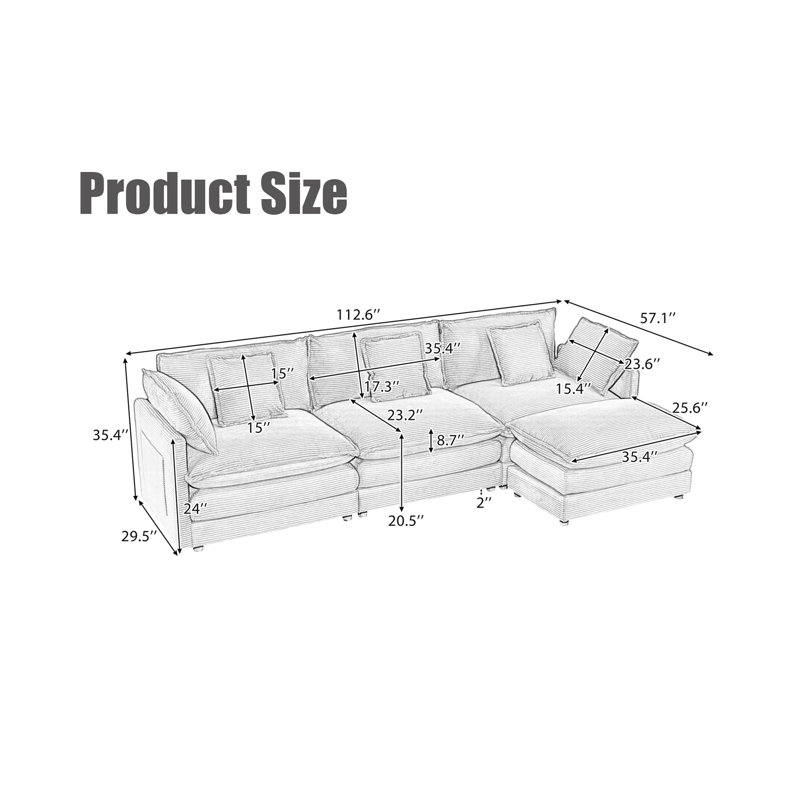 112.6" Modular Sofa, Beige