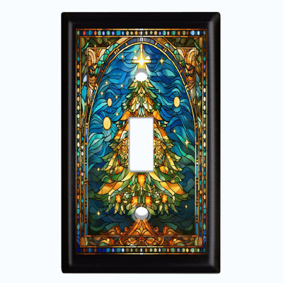 Christmas Festive Tree Blue 1 - Gang Toggle Light Switch Standard Wall Plate