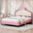 Full Size Lovely Crown Fantasy PU Leather Princess Bed With Tufted Headboard, Pink And Cream-1161329183