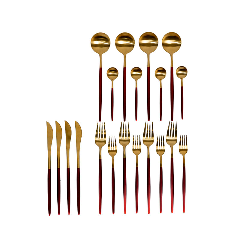 Royal Cutlery Set, Matte Gold/Red