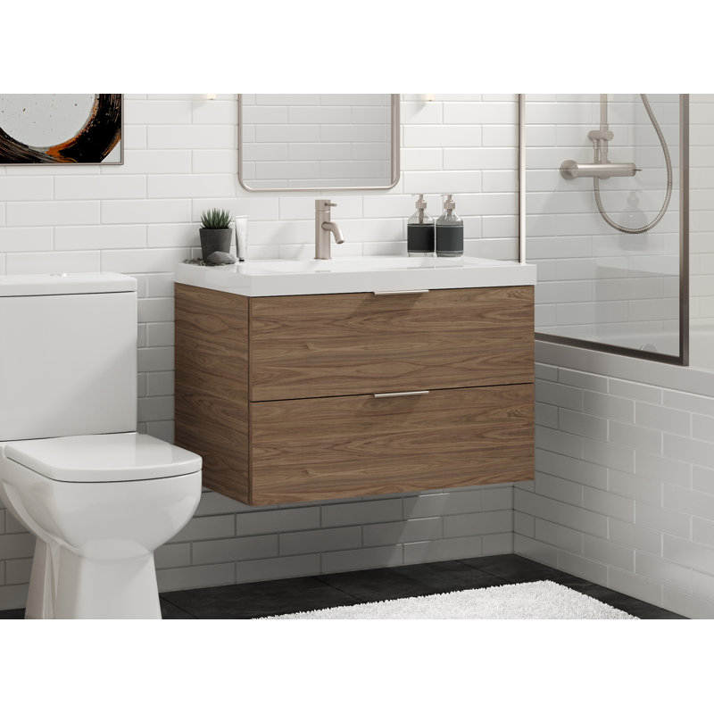 Avila 48" W Wall Mounted Single Bathroom Vanity, Polished Nickel, Matte White/8" Widespread, Nocino