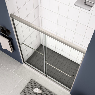 Porte de douche à dérivation avec verre trempé de 1/4 po - 50 54 po x 70 po, chromé, système coulissant lisse, verre de fuite, explosion, installation facile