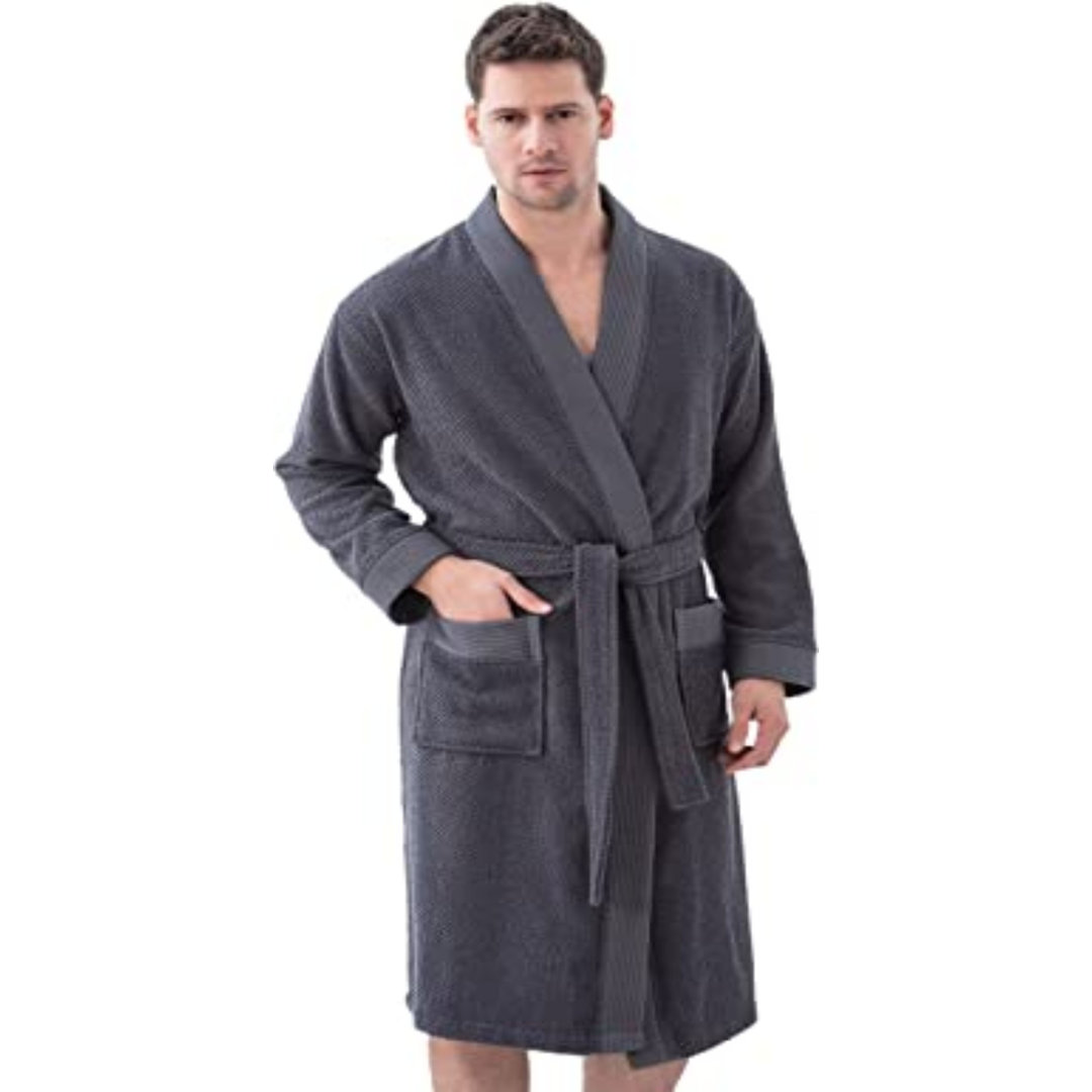 Terrycloth Terry Cloth Above Knee Bathrobe with Pockets SEYANTE 