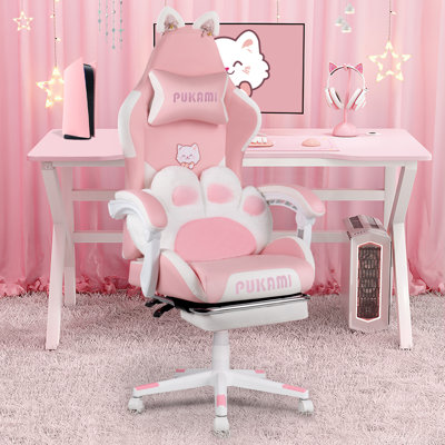 Inbox Zero Adjustable Faux Leather Swiveling PC & Racing Game Chair in Pink