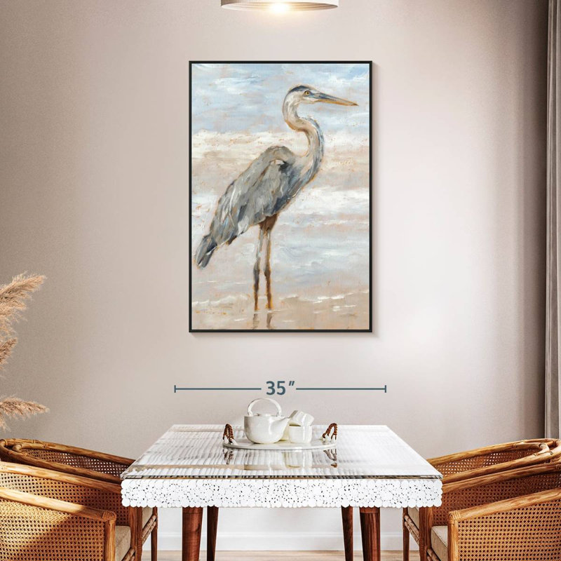 Héron de plage I, 31 po x 46 po, Cadre flottant noir