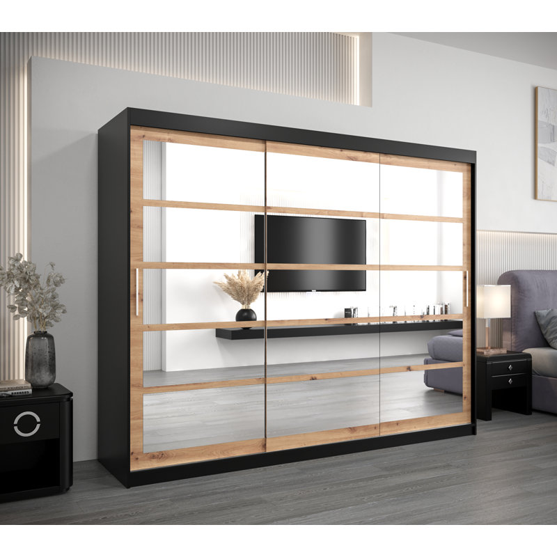Ayira 3 Door Manufactured Wood Wardrobe, Matte Black