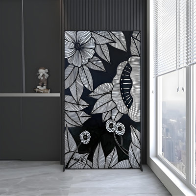 Écran d'art floral noir et blanc