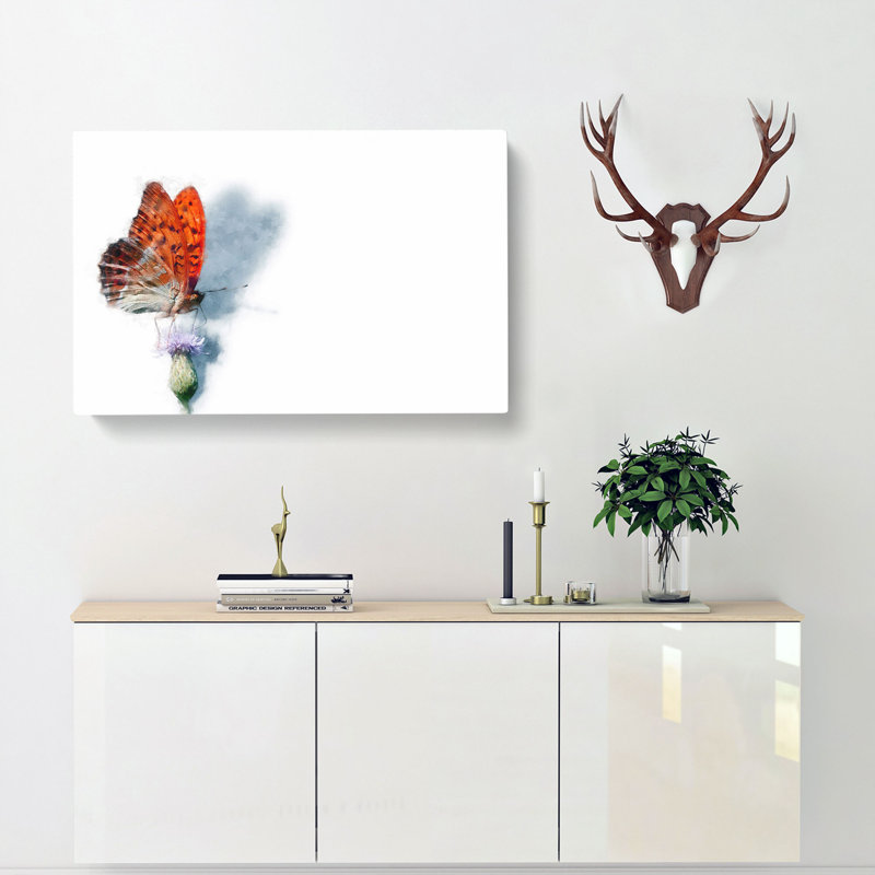 Orange Butterfly On A Thistle - Wrapped Canvas, 40cm H x 60cm W x 3cm D
