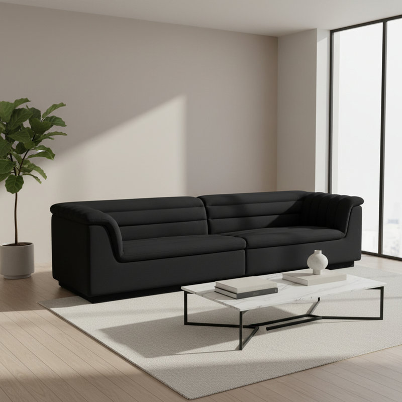 Huzaifah Upholstered 118'' Sofa, Black Velvet
