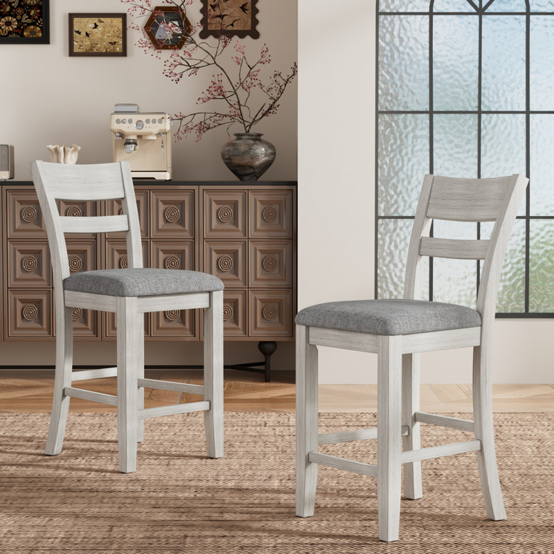 Counter Height Dining Table Set with Chairs, Solid Wood Drop Leaf Kitchen Table with Storage Shelves, 5-Piece Mid-Century Modern Gray Dining Room Table and Chairs Set