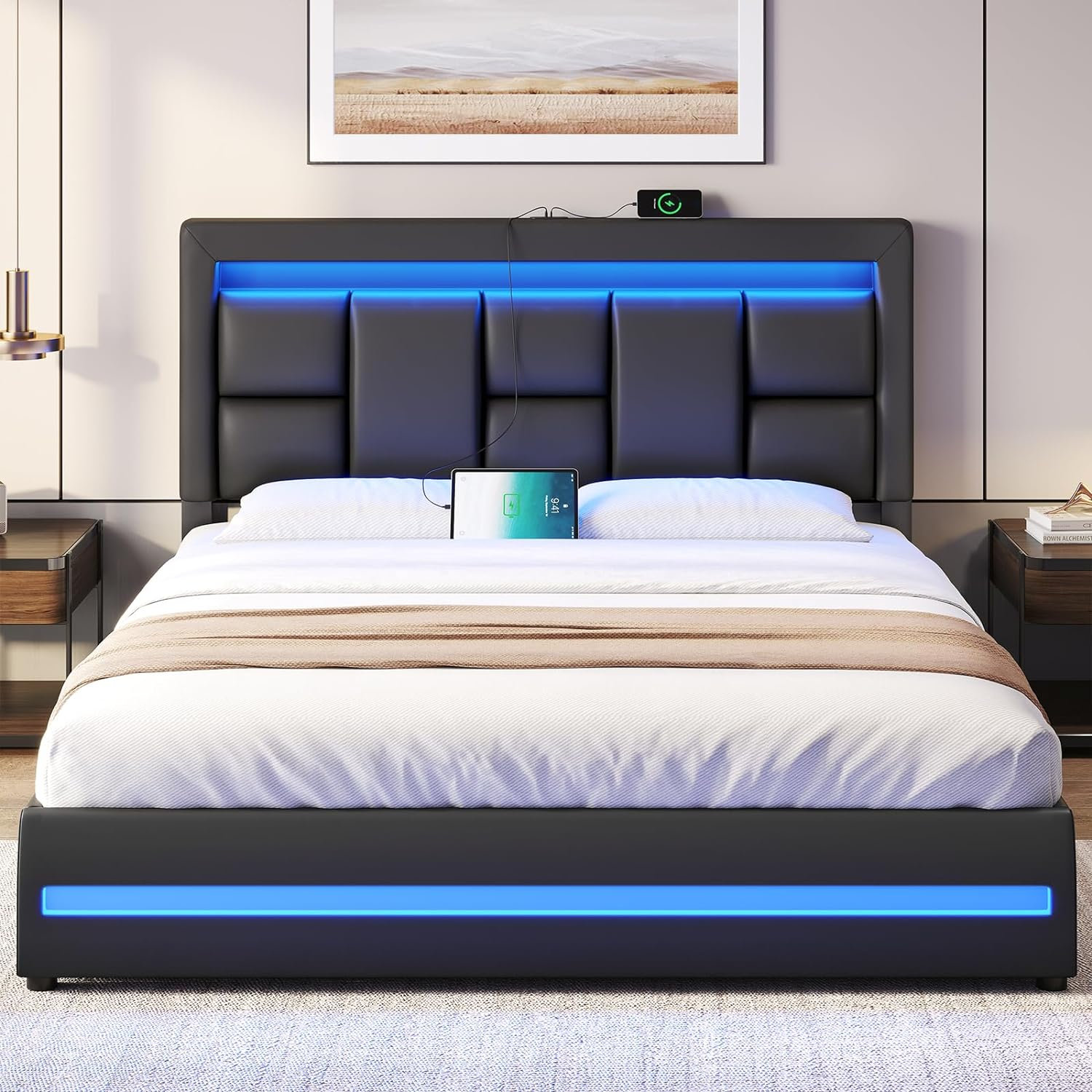 Wrought Studio Queen Size Lift Up Storage Bed Frame With Charging Ports ...