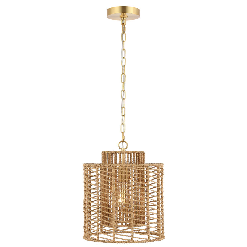 1 - Light Drum Pendant, Brass Gold, Natural