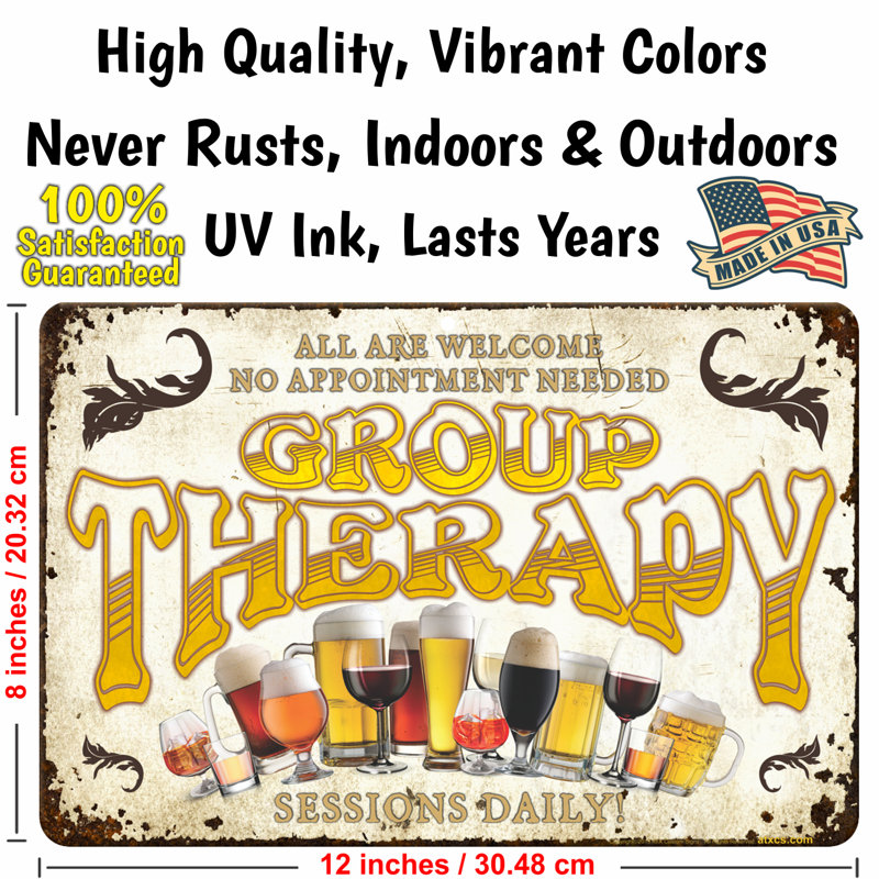 Customizable Rectangular Metal Bar Sign with Funny Group Therapy Design