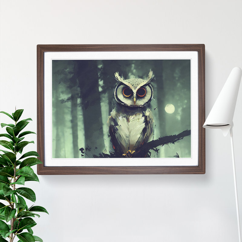 Owl Abstract - Single Picture Frame Print, 34cm H x 46cm W x 2cm D, Walnut