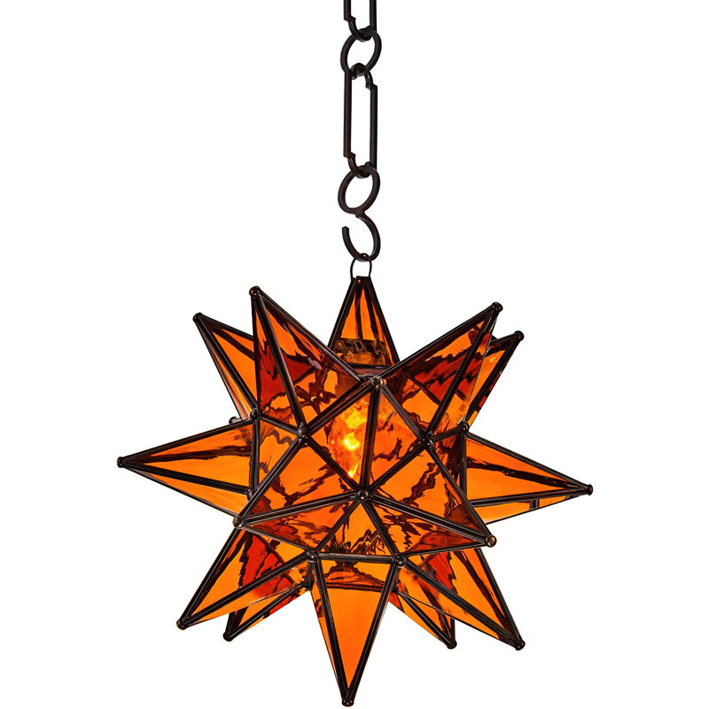 Luminaire suspendu géométrique simple à 1 lumière Star, Cuivre rouillé, Ambre