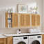 Armoire de salle de bain murale avec panneau de porte cannelé et tablette réglable, chêne blanc et naturel, 1 pièce-1011127682