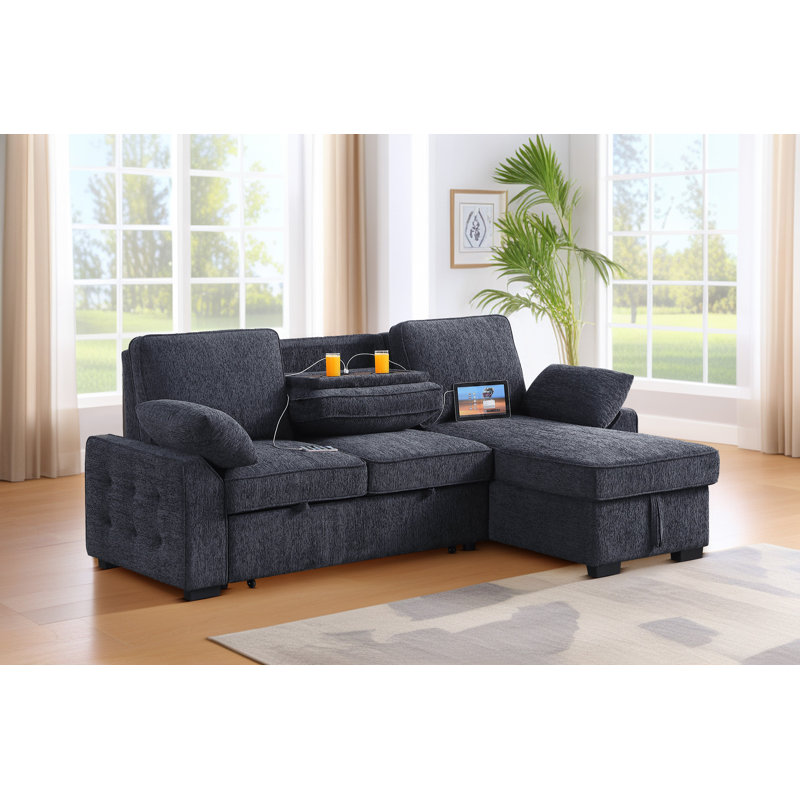 Canapé-lit modulaire rembourré escamotable de 91 po avec chaise de rangement convertible Ebern Designs