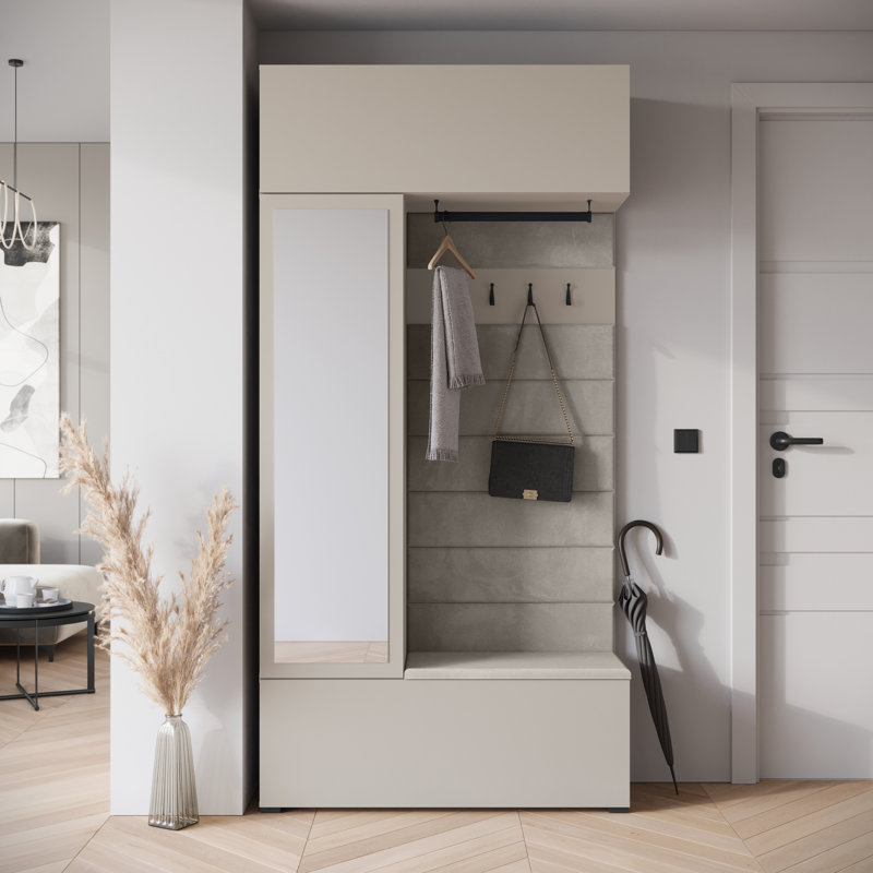Hall Tree 115cm Wide with Shoe Storage, Cashmere Beige / Upholstered Panel MONO 232