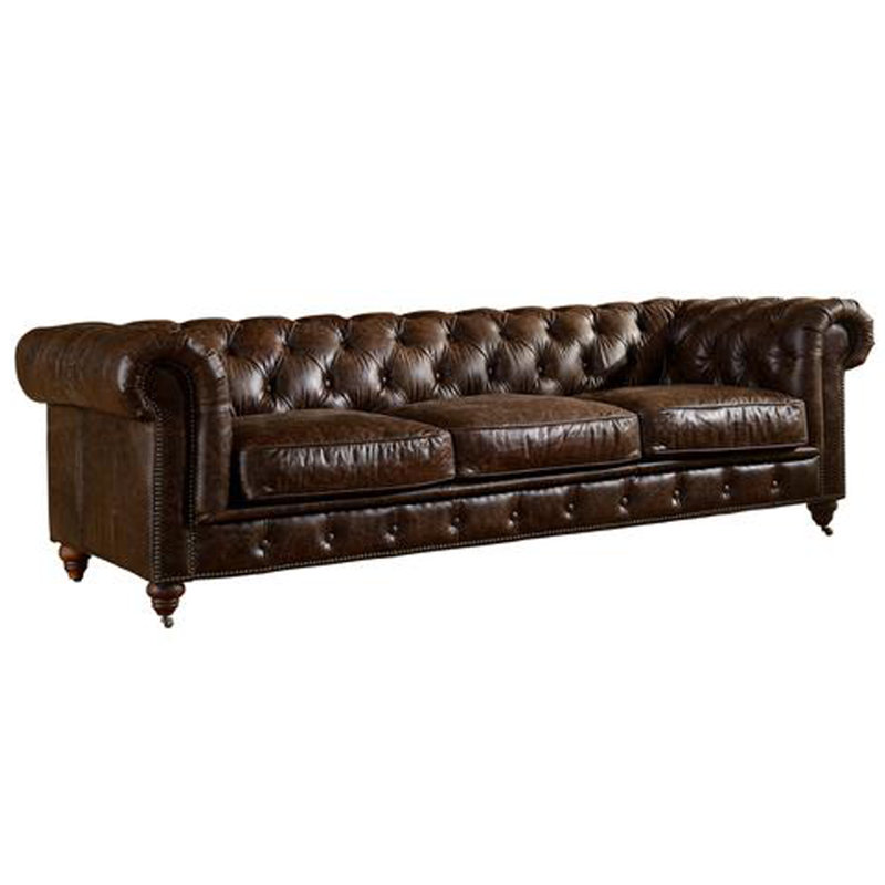 Jarique Upholstered 95'' Sofa, Dark Brown Genuine Leather