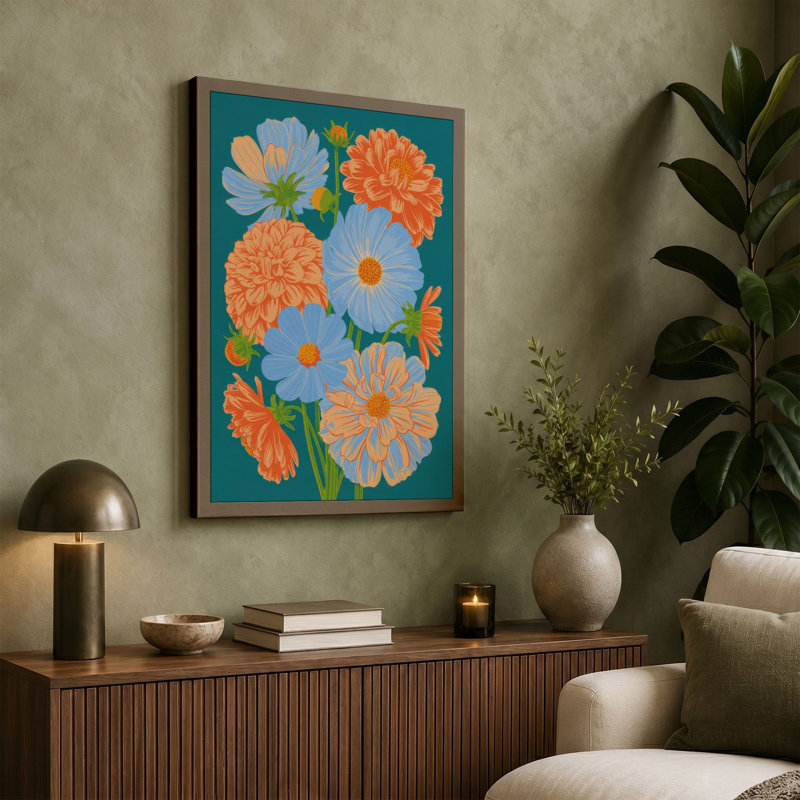 Cheerful Flower Bouquet Botanical 1 Piece Wrapped Canvas Wall Art, 30x20 - 76.2 x 50.8 cm, Sage Border